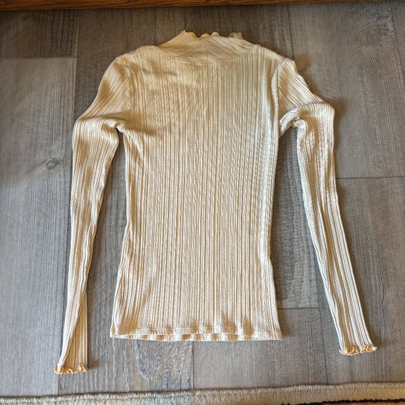 Everlane The Pleated Turtleneck Long Sleeve Ribbed Shirt in Parchment Small - Picture 8 of 10